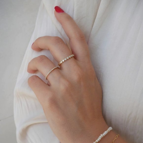 Gold Bezel set CZ Eternity Band • Stacking Ring - Picture 2 of 5